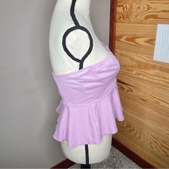 Free People Lavender Purple Strapless Peplum Lace Up Smocked Crop Top Medium - Picture 3 of 9